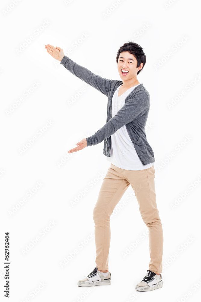 Asian man present something Asian man present something