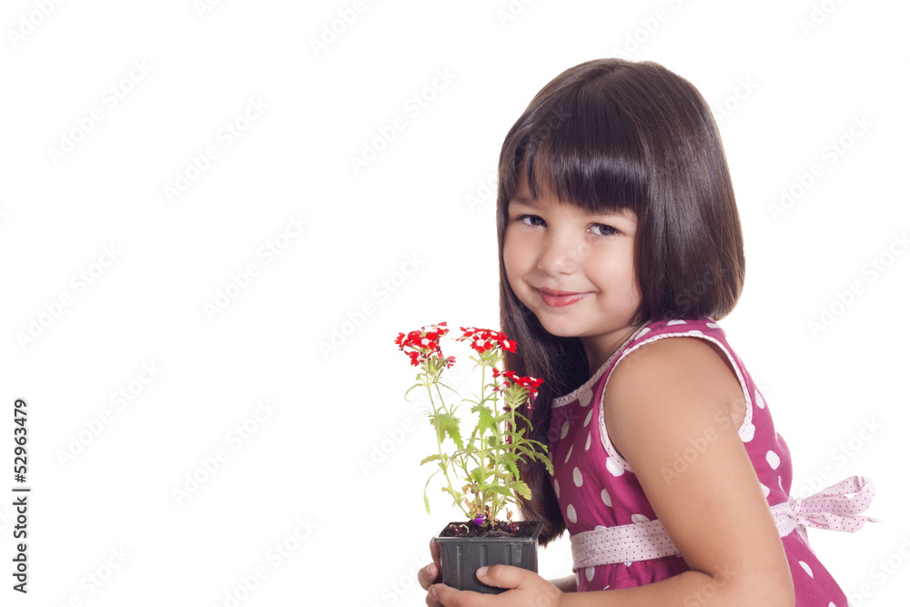 cute little girl with flowerpot cute little girl with flowerpot
