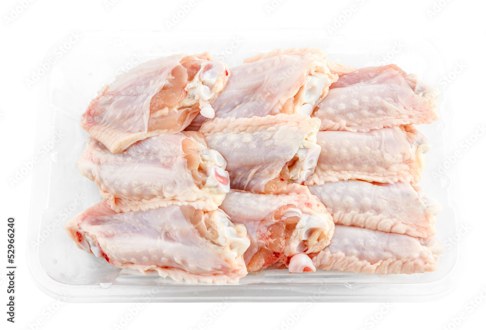 fresh Chicken middle wings in package isolate