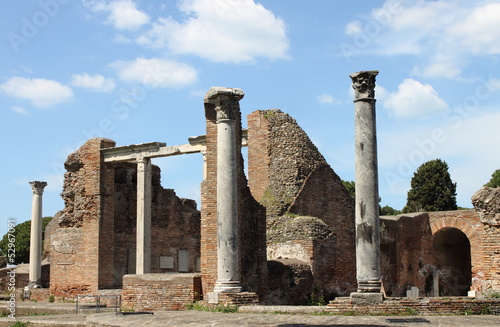 Ruins of a temple in Ostia Antica. Rome, Italy