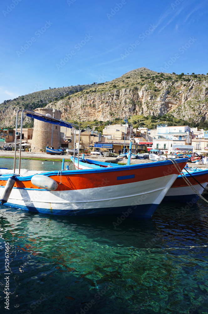 Red fishing boats at Mondello, Sicily