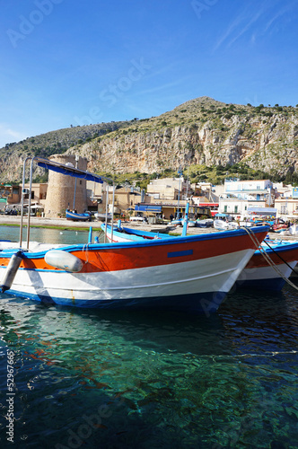 Red fishing boats at Mondello, Sicily