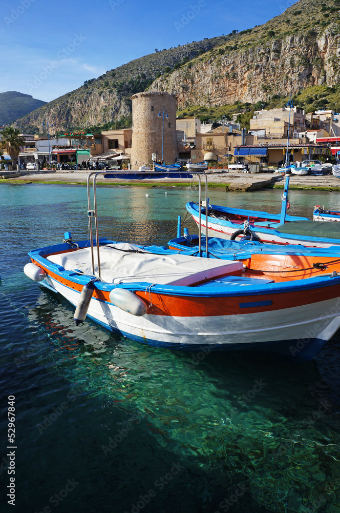 Fishing wooden boats at Mondello, Sicily