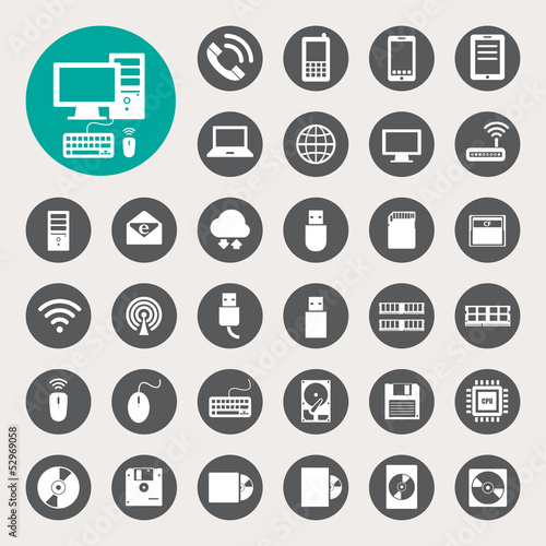 Mobile devices , computer and network connections icons set.