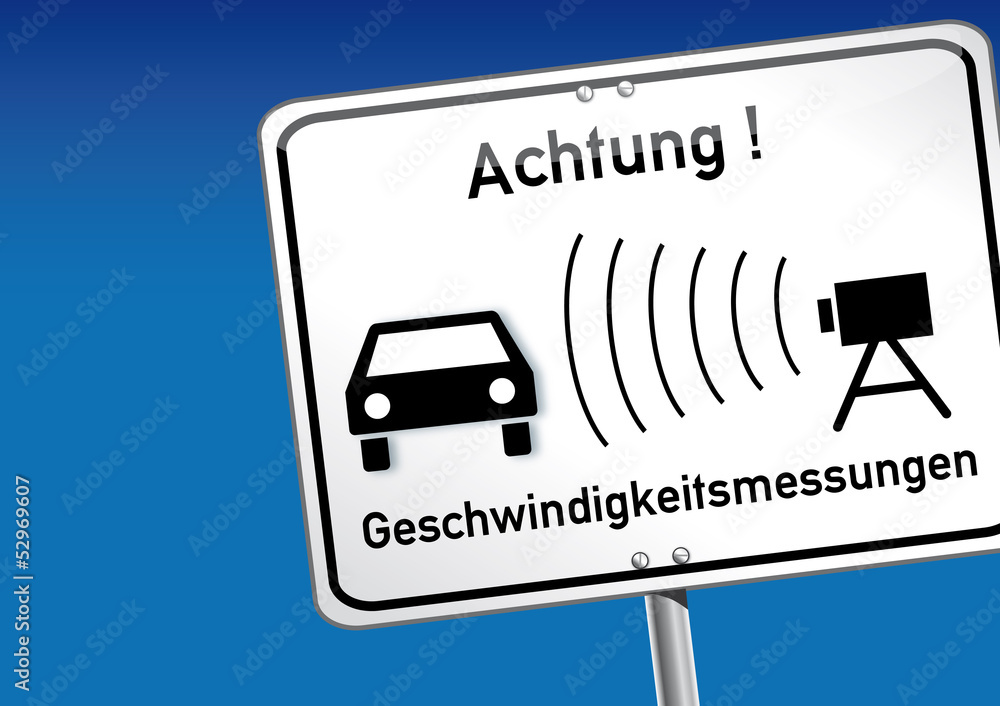 Obraz na plátně Radarkontolle, Tempolimit, Polizei, Schild