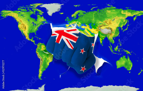 Fist in color  national flag of new zealand    punching world ma