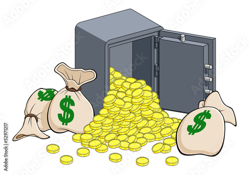 Safe with golden coins