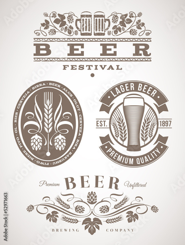 Beer emblems and labels - vector illustration