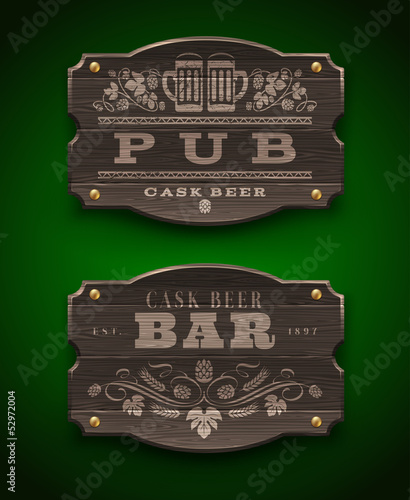 Vintage wooden signs for Pub and Bar