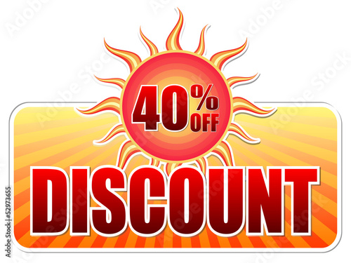 summer discount and 40 percentages off in label with sun