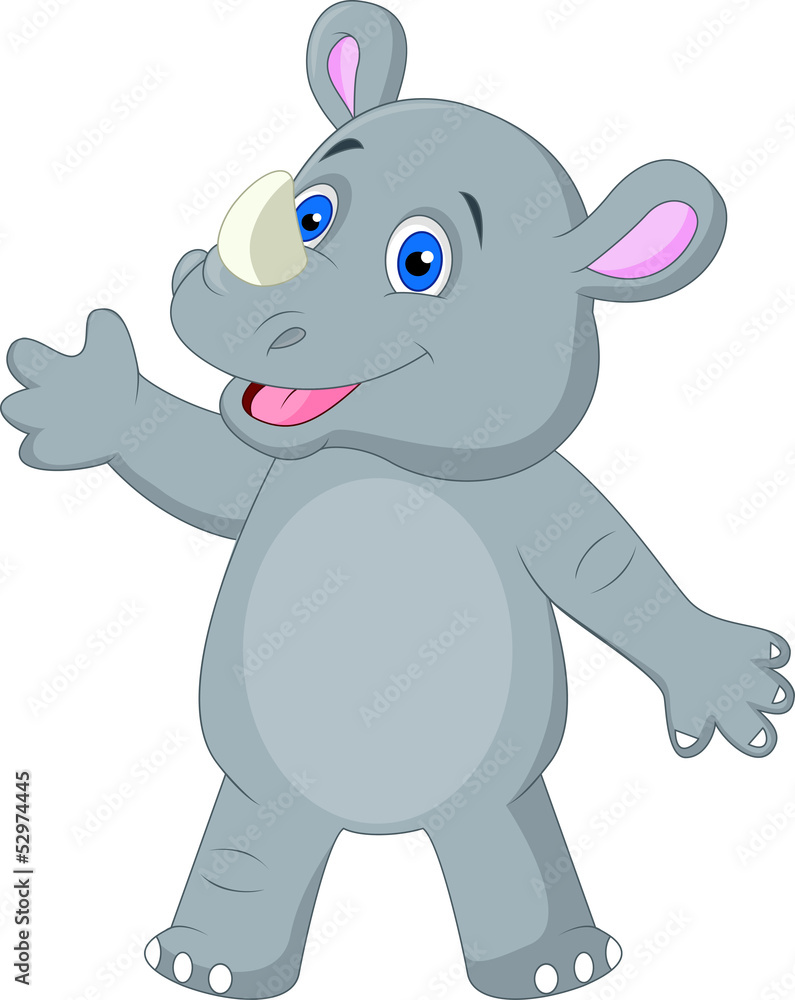 Cute rhino cartoon waving