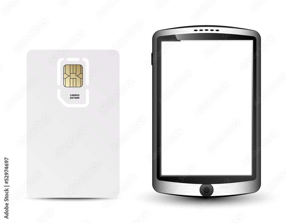 Blank sim card and smartphone in original design, vector Illustr Blank sim card and smartphone in original design, vector Illustr
