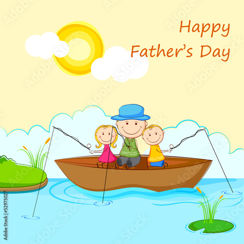 Kids with Father in Boat doing Fishing