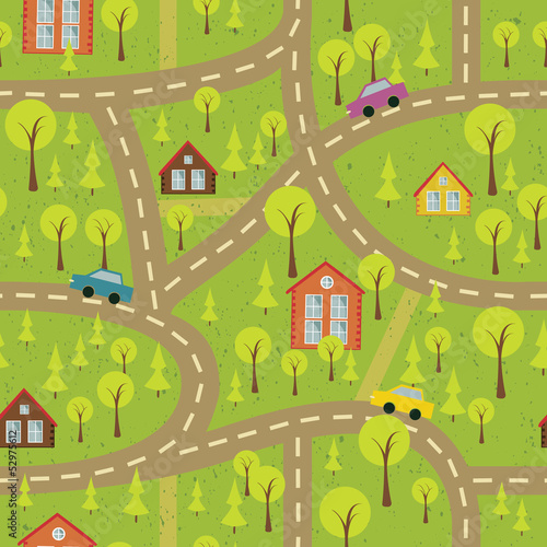 colourful seamless pattern with streets and roads