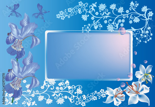 frame in blue lily and iris ornament