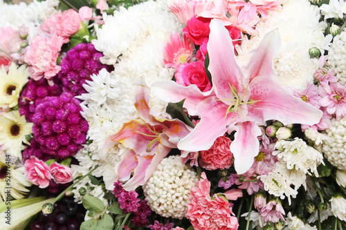 Beautiful colorful flower decoration in wedding ceremony