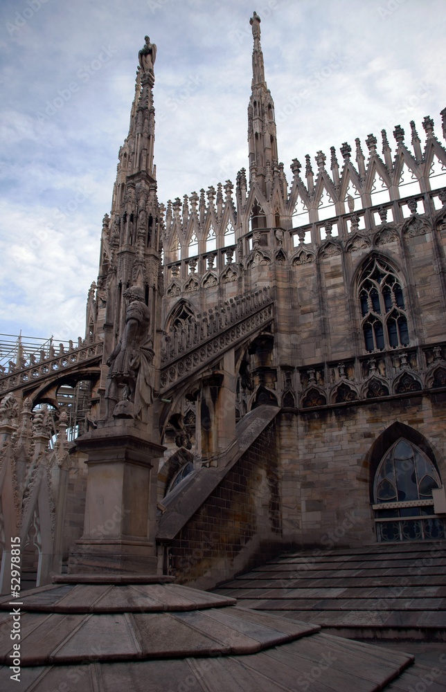 Gothic adornment on church in Milano, Italy