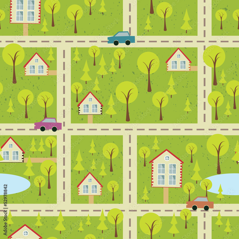 seamless pattern with light asphalt and houses