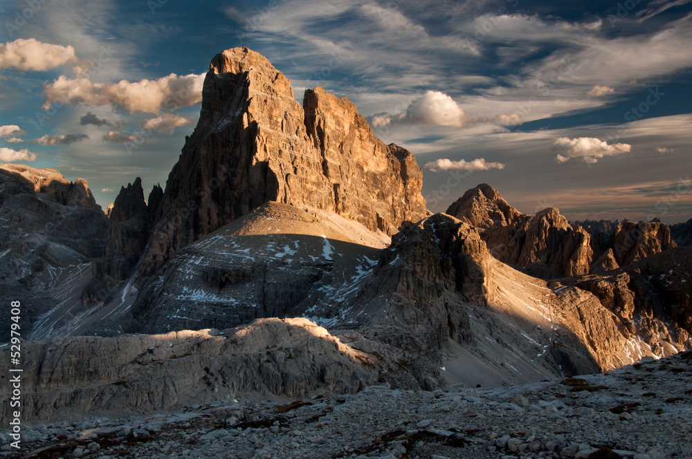 Dolomites mountain peak in the evening