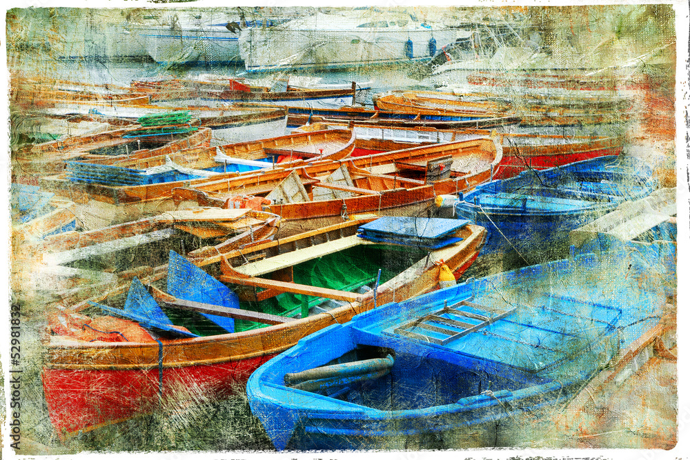 boats. artistic picture in painting style
