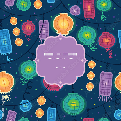 Vector glowing lanterns frame seamless pattern background with