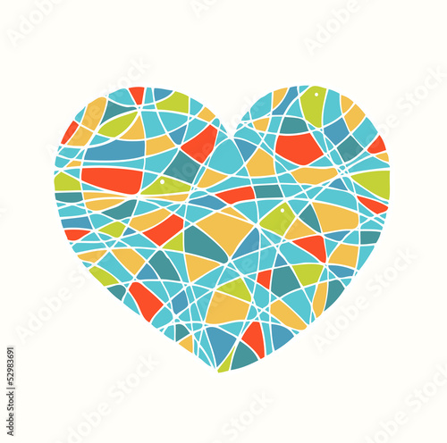 Isolated on white drawn heart. Cute mosaic heart