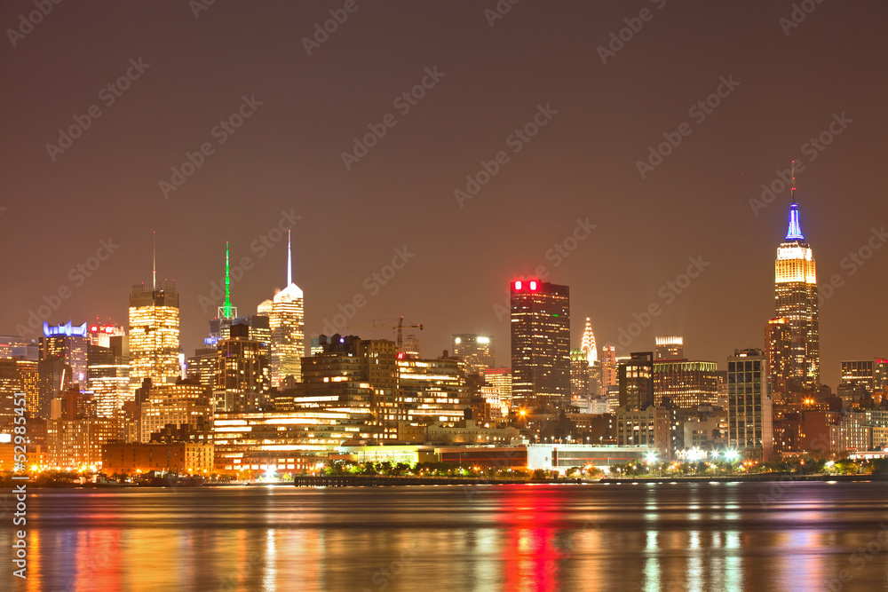 New York City, USA colorful night skyline panorama