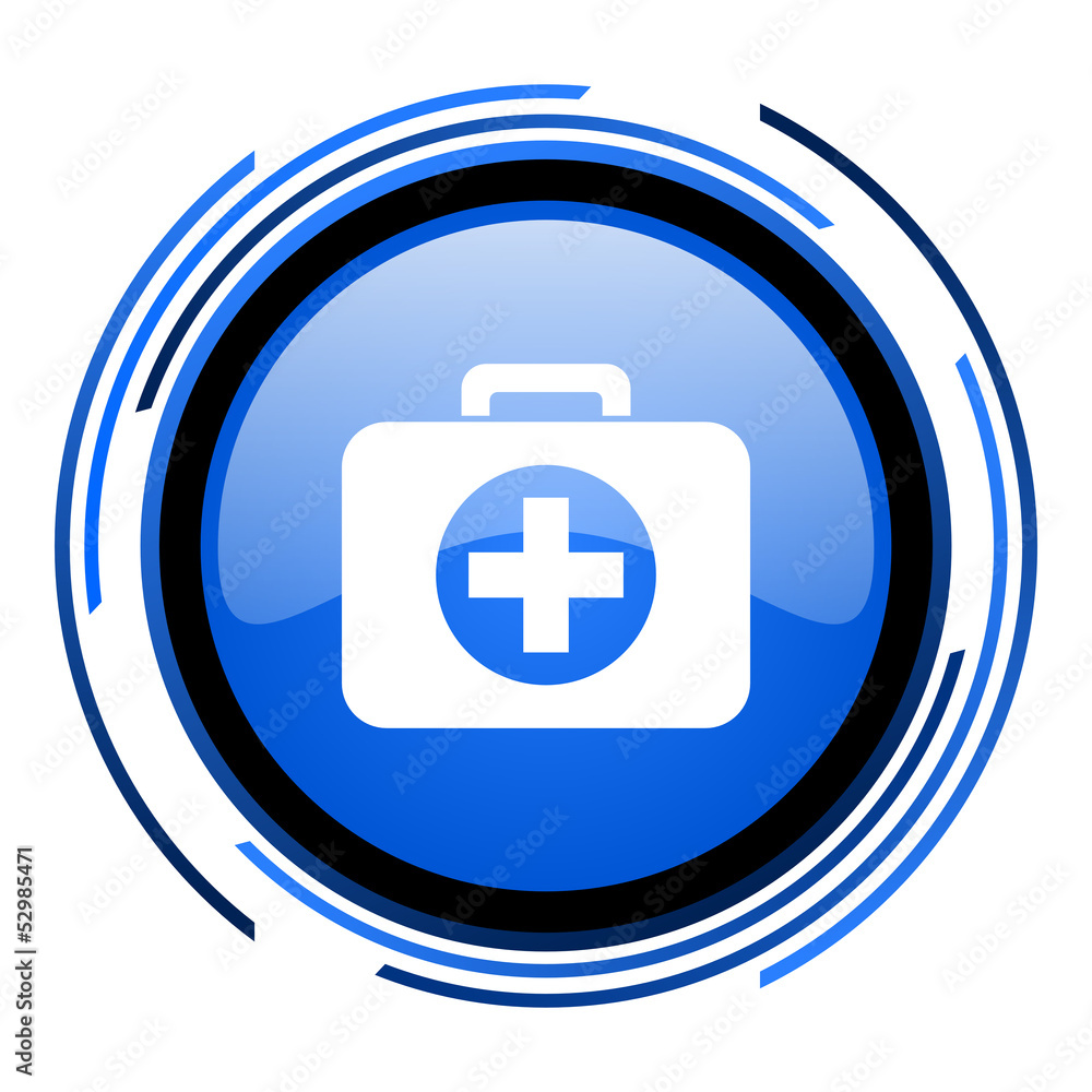 Obraz premium first aid kit circle blue glossy icon