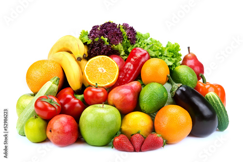set of fruits and vegetables on white background