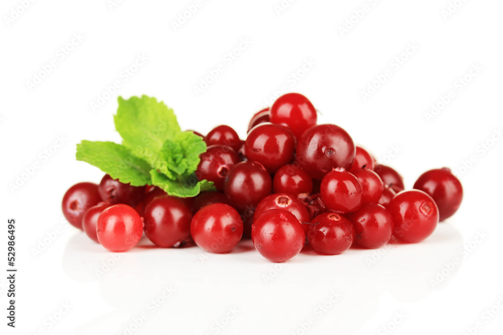 Ripe red cranberries, isolated on white. Ripe red cranberries, isolated on white.