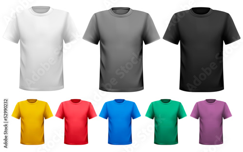 Black and white and color men t-shirts. Design template. Vector