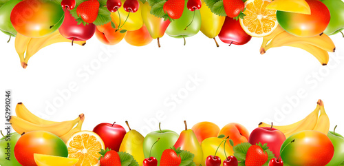 Two borders made of delicious ripe fruit. Vector.