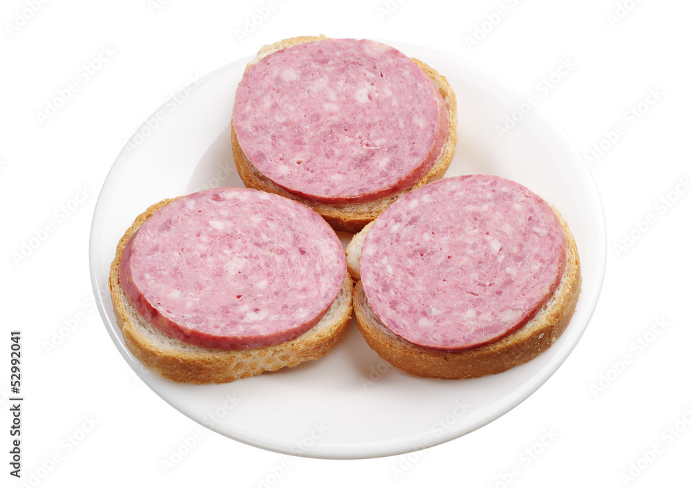 Three sandwiches with sausage Three sandwiches with sausage