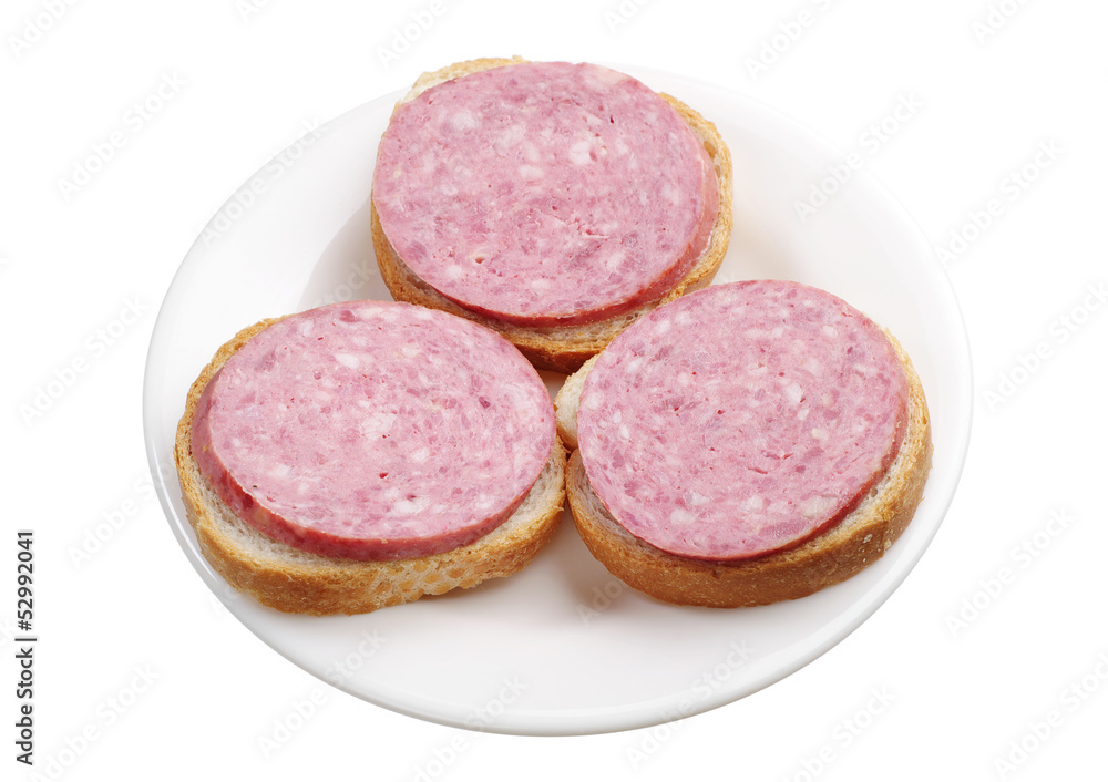 Three sandwiches with sausage