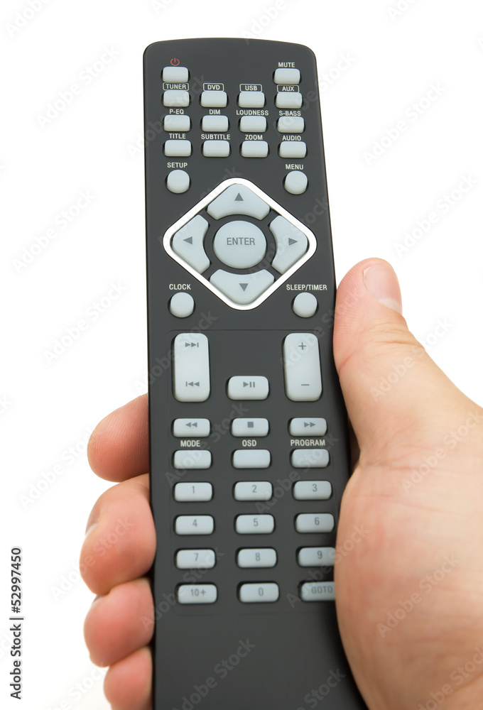 holding a remote control on white with clipping path holding a remote control on white with clipping path