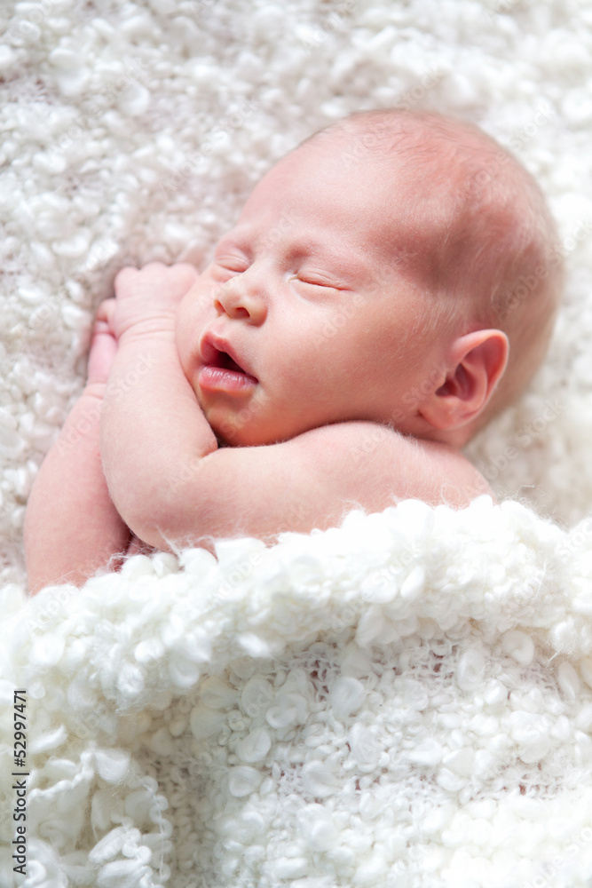 Portrait of sleeping newborn baby in room Portrait of sleeping newborn baby in room