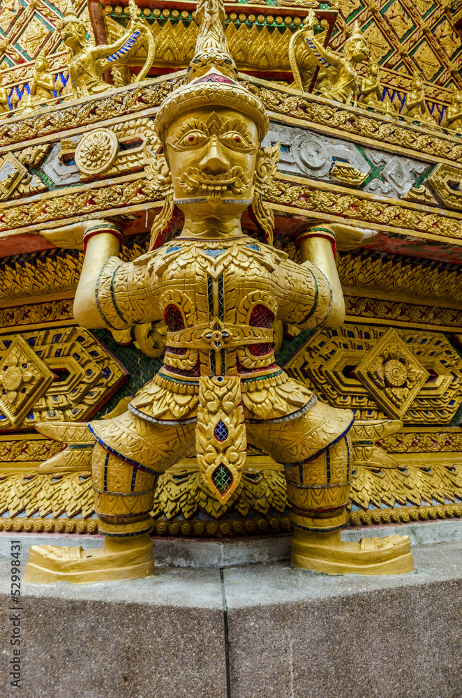 Inside a Buddhist temple are decorated with statues