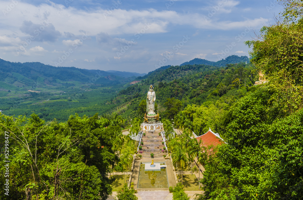 statue  Goddess of Mercy Kuan Yin in  mountains  Thailand