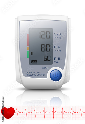 Digital Blood Pressure Monitor with reflection, Vector Illustrat