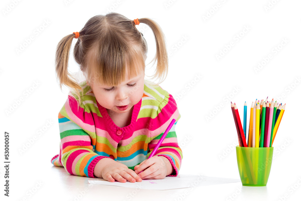 child drawing with colourful pencils child drawing with colourful pencils