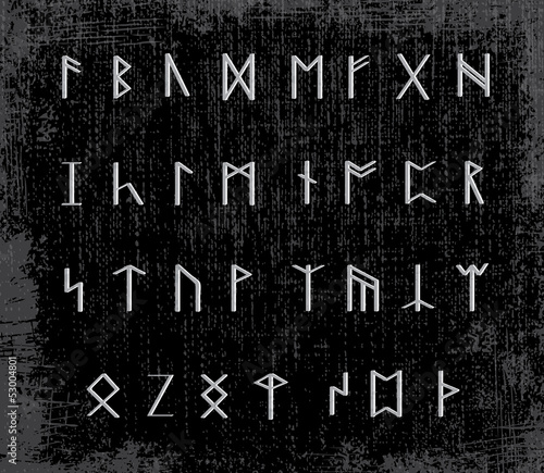 Old runes on stone table - illustration