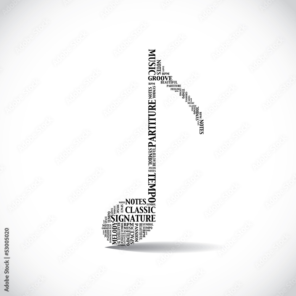 Music note created from words - illustration Music note created from words - illustration
