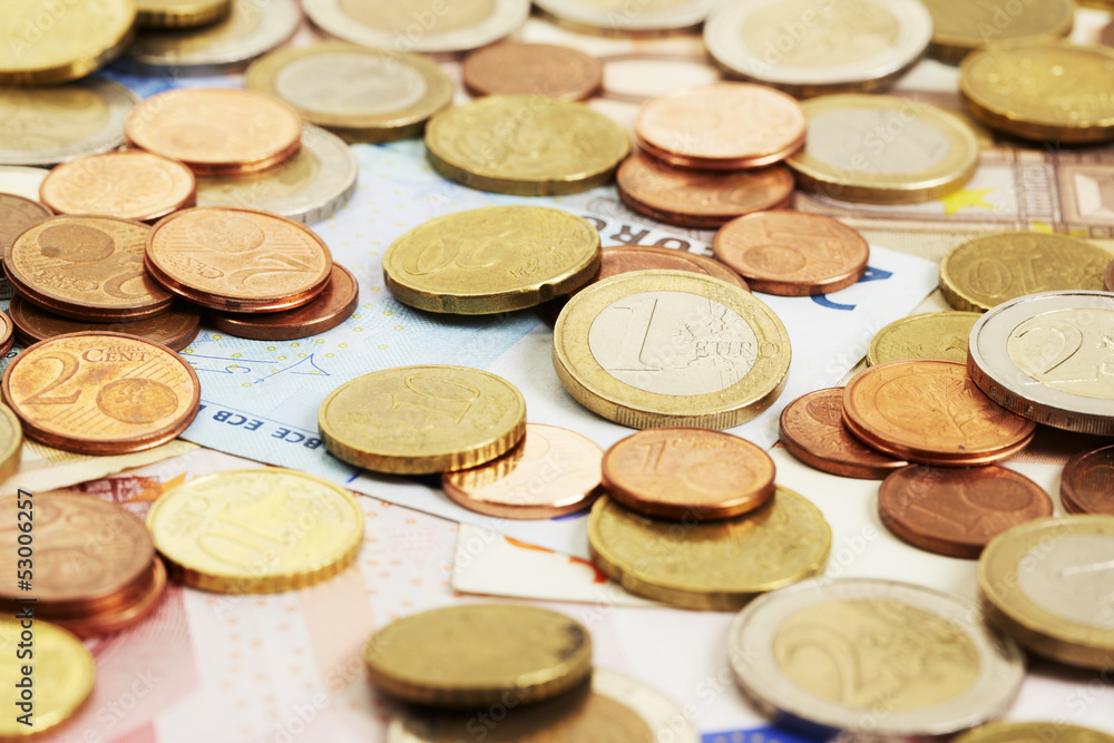 Geld, Nahaufnahme, Ein Euro Geld, Nahaufnahme, Ein Euro