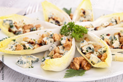 Obraz na plátně chicory salad with walnut, apple and roquefort