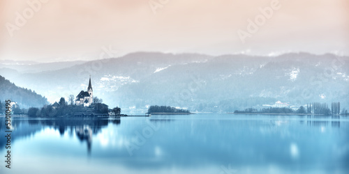 dreamy church maria-Wörth on island in lake wörthersee