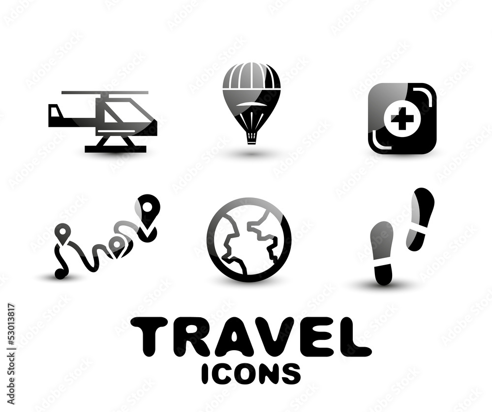 Black glossy travel icon set Black glossy travel icon set