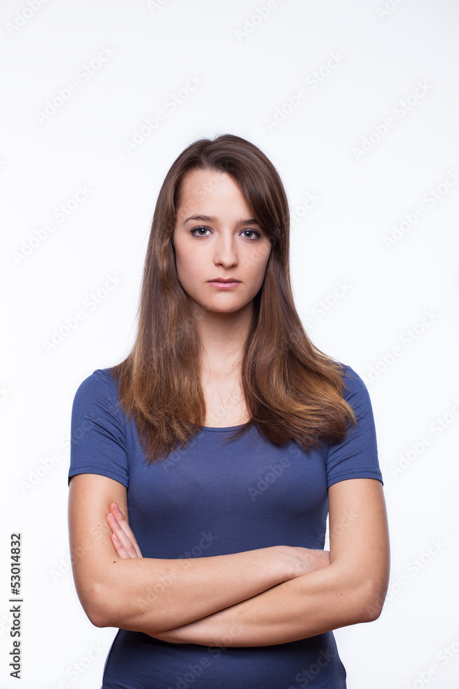 Portrait of a young woman on a white background.. Portrait of a young woman on a white background..