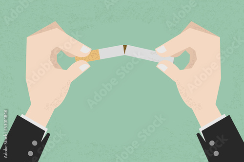Stop smoking, human hands breaking the cigarette  , eps10 vector