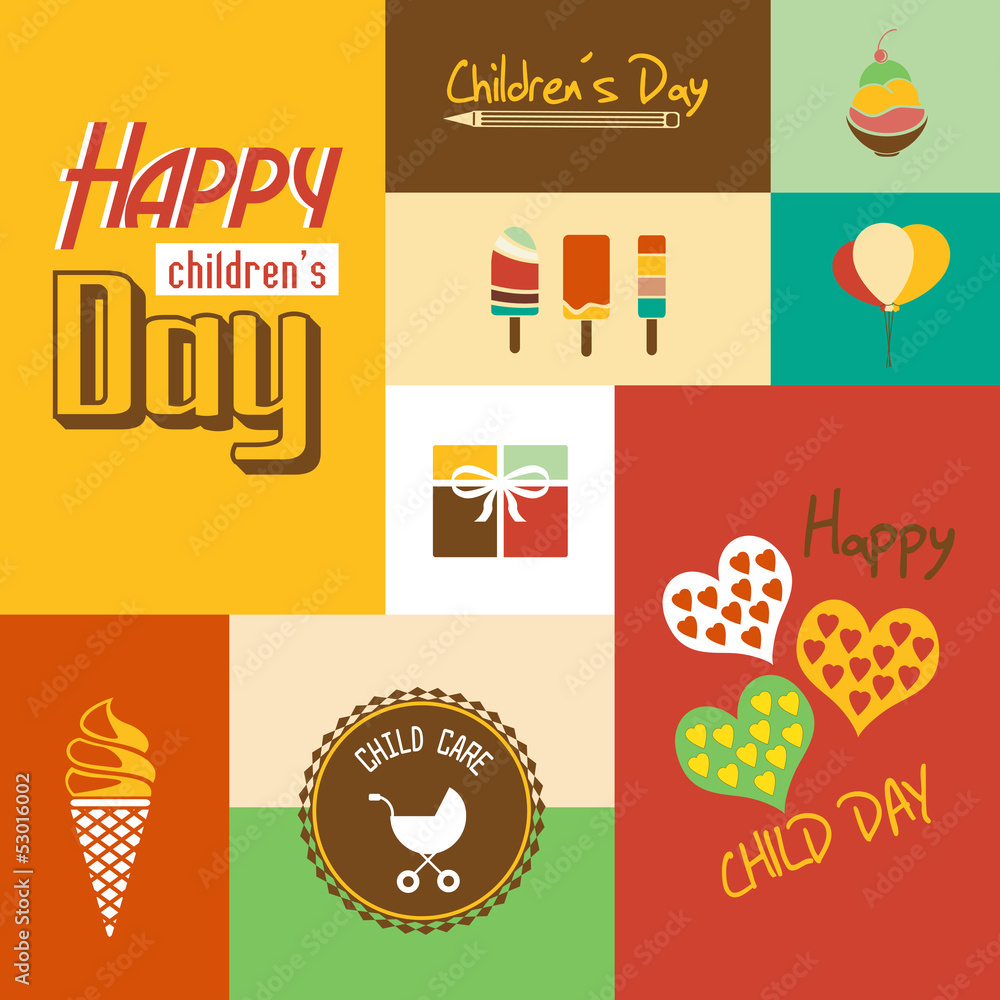 Happy children's day card with font, typography