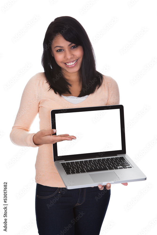Young Woman Holding Laptop